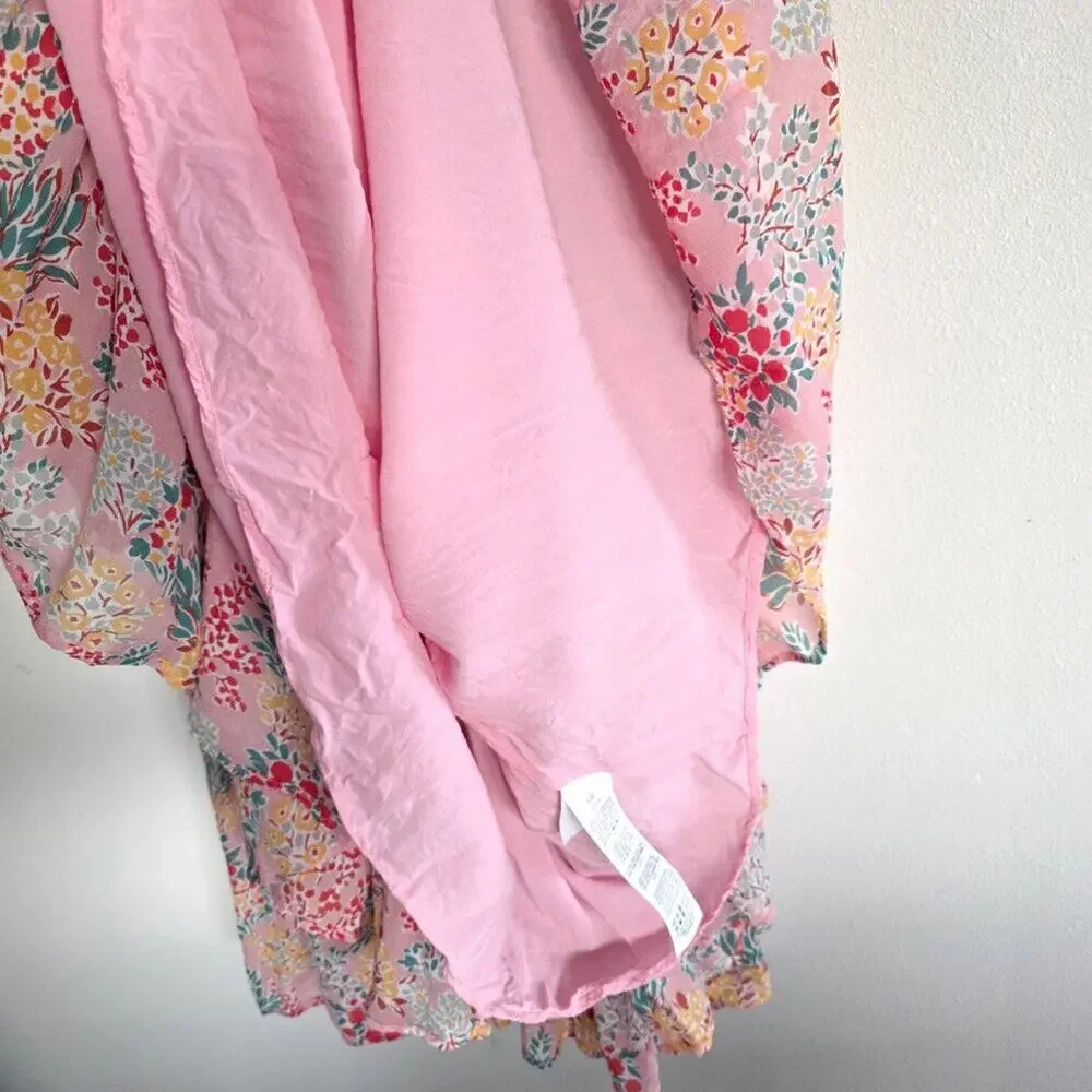 Boden Pink Floral Tiered Midi Dress Long Sleeve Viscose Belted Maxi Size 6R 6